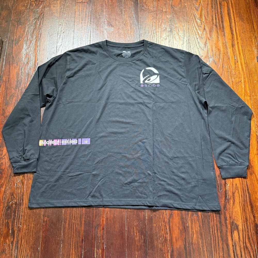 Taco Bell Shirt Mens 3XL Black Graphic Sleeve Uniform Long Sleeve
